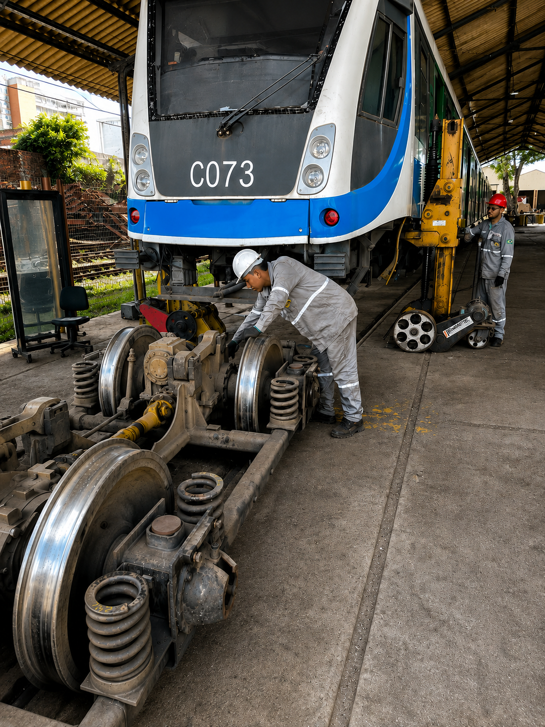Truque ferroviário em manutenção